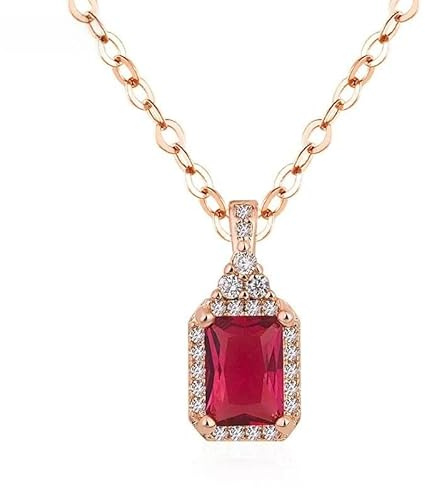 OBCPD Natürliche Rubellit Edelstein Gold Anhänger Halskette mit Kissen Zirkon Schmuck Geschenk für Lieben