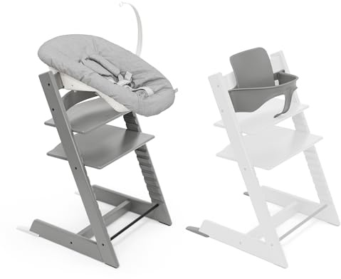 Stokke Tripp Trapp Chair with Newborn Set and Baby Set, Storm Grey - Safe, Adjustable, Ergonomic Design