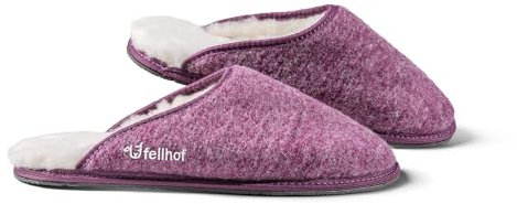 Fellhof Lammfell Hausschuh TRENDY Filz Damen Herren Fell Pantoffeln mit Rutschfester Sohle für Winter & Sommer Hausschuhe aus ECHTEM Lammfell Naturprodukt atmungsaktiv (40/41 violett Melange)