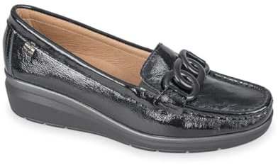 Valleverde Mocassini Donna 11322 in Vernice Nero Modello Casual. Una Calzatura Comoda Adatta per Tutte Le Occasioni. Autunno Inverno. EU 37