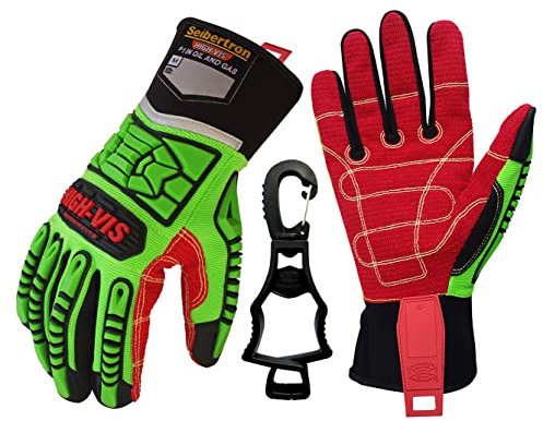 Seibertron HIGH-VIS HDC5 Level 5 Cut Resistant Deckhand Gloves High Performance Protection Impact Resistant Oil and Gas Safety Gloves CE EN388 4544EP XL with 1 black clip