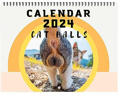 Cat Balls Kalender 2024 - Lustige Katzen Buttholes Kalender 12 Monate mit Notizen Platz, Jahreswandkalender, hängbarer monatlicher Wandkunst, Familienkalender, niedlicher Großkatzen-Wandkalender für