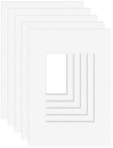 DEHA Design Passepartout (5er Set) Karton 21x29,7 cm (DIN A4) für Bilder im Format 13x18 cm, Hellweiß