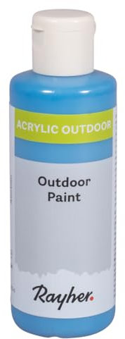 Rayher Outdoor Paint Acrylfarbe, azurblau, Flasche 80 ml, auf Wasserbasis, hochpigmentierte Acrylfarbe, ideal für den Außenbereich, wetterfest, lichtecht, witterungsbeständig, 35070374