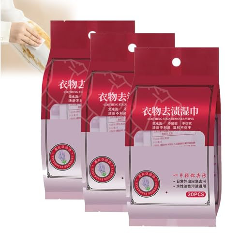 Feuchttücher zur Fleckenentfernung, Fleckenentfernungstücher für Kleidung, Fleckenentfernungstücher, 20 Stück/Beutel, Fleckenentferner, Kleidung, Ölfleckenentferner, für Kleidung, Stoffflecken usw. (3