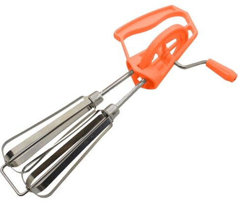 Frusta a manovella in acciaio inox, multifunzione, con 2 testine di miscelazione, facile da pulire, frusta a mano, per cucine domestiche, ristoranti e panetterie (arancione)