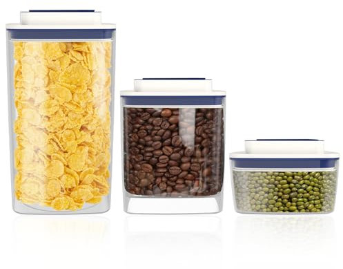 Bakpoco 3 contenitori ermetici per alimenti con coperchi, contenitori impilabili sottovuoto per la conservazione degli alimenti, trasparenti a prova di perdite, contenitori per cucina e dispensa,