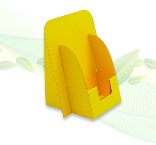 thefoldstands Lot de 5 porte-cartes de visite écologiques pliables « design jaune » pour cartes de visite 5,5 x 9,0 cm vertical, porte-cartes de visite en carton FSC, utilisation à court et moyen