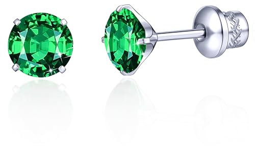 TitanHeart G23 Titan CZ Ohrstecker, Hypoallergen F136 Implantat Grad Titan Schraube Zurück Simuliert Diamant Ohrringe für Empfindliche Ohren, 6mm 5A Cubic Zirkonia Ohrstecker für Damen(Grün)