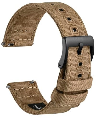 WOCCI 22mm Segeltuchstoff Uhrenarmband, Schnellverschluss, Ersatzband, Schwarze Schnalle (Khaki)