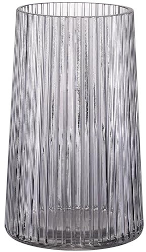 KAYLETIN Schwarze Glasvase für Blumen, gerippte Vase, Blumenvasen für Blumenstrauß, moderne Glasvasen für Wohnzimmer, Schlafzimmer, Esstisch, Büro, Regal, 20 cm