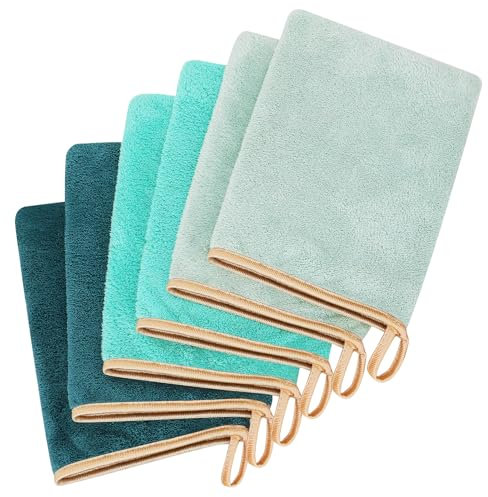 GRBAIN 6 Pièces Gants de Toilette Microfibre Coton Gant Toilette Microfibre Gant de Toilette Bebe Enfant Visage Gant Douche Super Absorbant Doux 15x21cm- Polaire Corail A