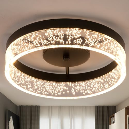 Qcyuui LED Deckenleuchte 20W, 3000K Warmweiß, Schwarz, 30cm Rund | Flache Deckenlampe 2100 lm mit Acrylschirm in Blasenoptik für Schlafzimmer, Flur, Küche, Esszimmer und Wohnzimmer