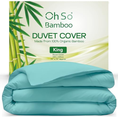 Oh So Bamboo Duvet Cover – Duck Egg Blue – King – Embroidered Design – 100% Organic Bamboo Viscose Breathable Bedding Silky Soft & Smooth - Hidden Zip & Corner Ties – Hypoallergenic – 230x200 cm