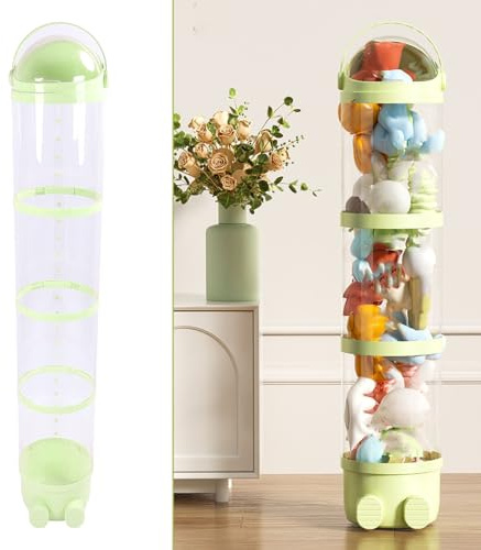 Oreilet Toy Storage Tube, Vertical Stuffed Animal Tube, Transparent Stuffed Animal Zoo Storage Tube Plush Toy Doll Organizer Display Bucket for Playroom Bedroom (Green)