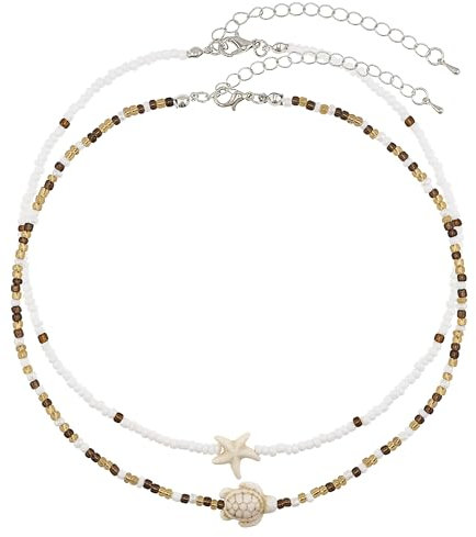 Lameybrt Muschelkette choker kette damen surferkette ethno muschel kette boho schmuck Choker Halskette Weiße Muschelkette (Shell 16 Turtle)