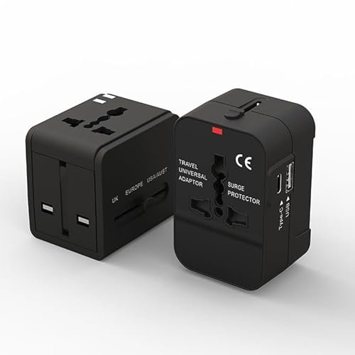Universal Travel Adapter Plug with Surge protection, UK to Europe, USA, Australia Turkey – Holiday Essentials for Worldwide Travel, Flight Essential Charger with USB port And Type C