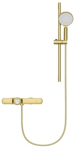 Robinet de Baignoire avec Douchette, Or Brossé Colonne Mitigeur Baignoire Thermostatique, Laiton Robinet Cascade avec, Hauteur Réglable Ensemble Douche Mural Pommeau et Douchette 3 Modes