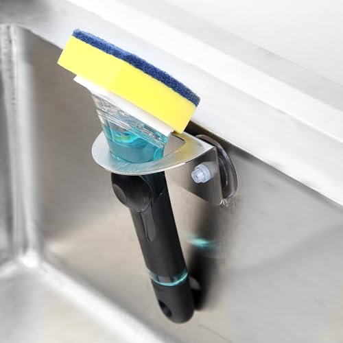Stainless Steel Kitchen Sink Dish Brush Holder with Suction Cups,Compatible Various Dishwashing Brushes.No Drill Rustproof Waterproof,Easy Installation.