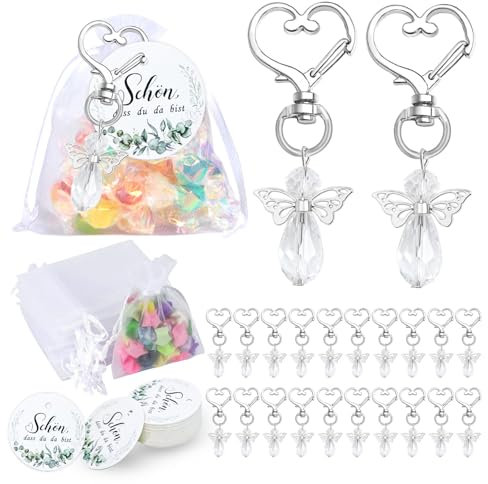 30 Sets Schutzengel Anhänger, Schutzengel Dankeschön Gastgeschenke inklusive 30 Geschenkanhänger, 30 Engel Anhänger 30 Organzasäckchen für Hochzeit Taufe Weihnachten Geburtstag Konfirmation