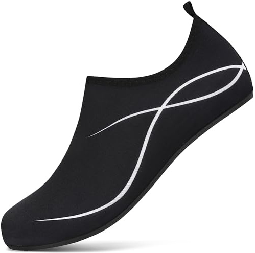 gitzing Water Beach Swim Shoes Women Quick Dry Sea Shoes Men Breathable Aqua Lightweight Barefoot for Surfing Running Driving Pool Yoga, Black 3.5 UK/36 EU