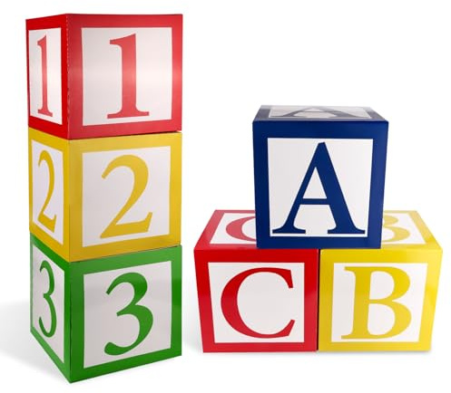 Tinoaly 6uds Cajas con El Alfabeto ABC y 123 Globos, 30x30cm Multicolor Ideal como Recuerdo de Fiesta de Cumpleaños para Celebraciones Escolares Baby Shower