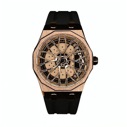 DriftElement Dodecadon Motorsport Felgenuhr – Handgefertigt in Deutschland – Herren Quarzuhr mit 3D-Felgen-Zifferblatt – Motorsport-inspiriertes Design – erhältlich in Silber & Gold (Gold)