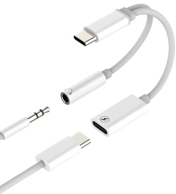 USB C to 3.5mm Audio Jack Adapter(2in1)for Apple Type C Charger Cable AUX Headphone Splitter for iPhone 16 Headset DAC Audio Converter for iPad Earbuds Microphone Compatible for Samsung Car Auxiliary