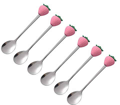 Teelöffel Edelstahl Obstlöffel - kreatives Tabellengeschirr Dessertlöffel Zucker Eis -Teelöffel Set für die Küche Essbar 6 Stück Löffel für Zuhause, Küche (Farbe: D)