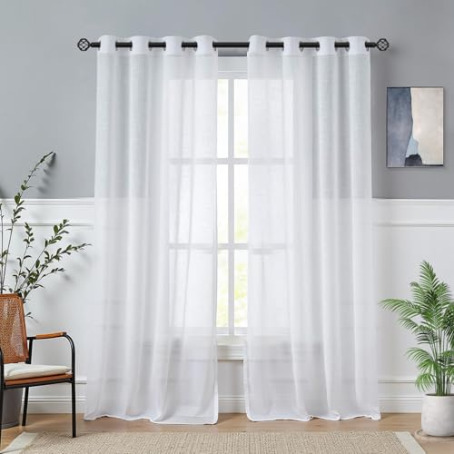 AOOSA 2 Panels Sheer Curtains, 96 Drop White Net Curtains for Windows