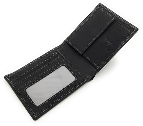 Lemasi Geldbörse Lederbörse Herren Flach Minimalistisch RFID Schutz Hunterleder Slim Design (Schwarz)