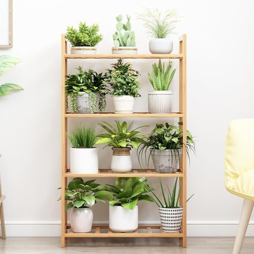 CHZIMADE 4 Etagen Blumenständer Holz Pflanzenständer Pflanzenregal Indoor Blumenregal Kleines Blumenständer für Terrasse Garten Gartenarbeit Geschenke