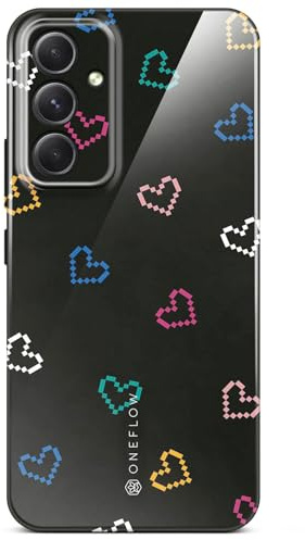 ONEFLOW für Samsung Galaxy A54 5G Hülle mit Design Muster, Designer Case Handy Schutzhülle mit Kameraschutz, Hardcase Bedruckt dünne Handyhülle, Splash Cover, Schwarz Retro Herzen