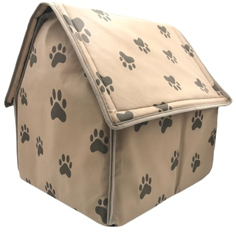 Faltbares Hundezelt Bett Kaffee, mit Kissen, 47x42x46cm | Gewebter Stoff mit Schwamm, Klappbar und Leicht zu Verstauen, für Kleine Haustiere
