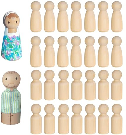 WENLISELL 30 PCS Wooden Peg Dolls 90mm, Unfinished Wooden People Figures