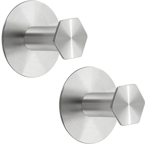 SAYAYO Ganchos Adhesivos para Pared, SUS304 Acero Inoxidable Colgador Toalla Baño Cepillado, Gancho Pared 2 Piezas para Baño, Dormitorio y Cocina