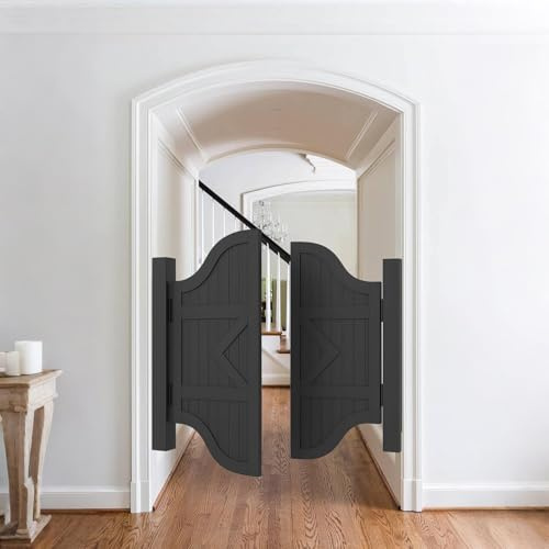 Schwarz Schwingtür 2 Türen Salontüren, Retro Pendeltüren Für Saloons Massivholz Saloontüren Automatisch Schließenden Scharnieren Trennwand Bar Küche(Schwarz,W74 x H80cm)
