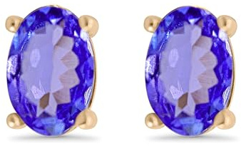 Tansanit Ohrstecker 585 Gold – Echte Edelsteine | 6×4 mm Oval | Handgefertigter Goldschmuck | Ohrstecker in 10k / 14k | Elegantes Geschenk für Frauen