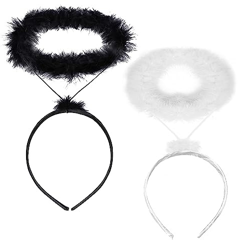 XINDY 2 Stücke Heiligenschein Engel Schwarzer und Weiß Engel Haarreif Halloween Kostüm Haarreif für Christkind Halloween Faschingskostüm Karneval Kostüm Damen Herren Accessoires