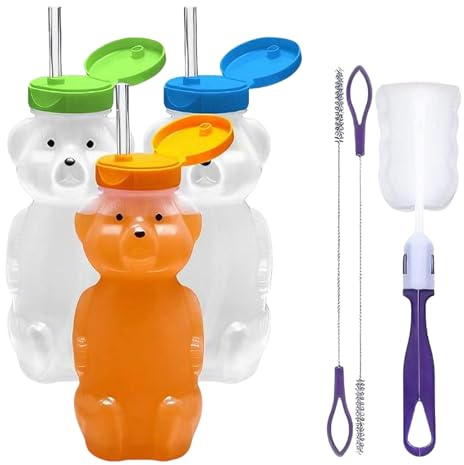 Tasse En Forme D Ours Avec Paille | Mug Anti-Renversement de 230ml avec Couvercle et Conteneur - Tasses Ours Transparentes Mignonnes Avec Pailles,pour et Filles Cafés Glacés Thés au Lait Boissons et C