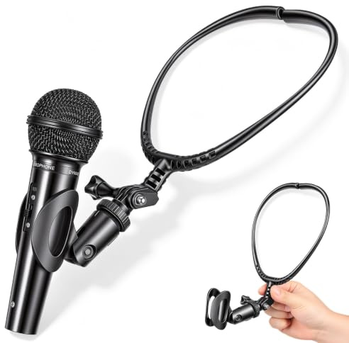 Verstellbare Mikrofonhalterung zum Umhängen für Sänger und Straßenkünstler | 24 bis 45mm, Metall und Kunststoff, Schwarz, 1 Stück, für Bühne und Busking