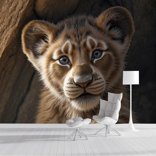 GSAEIMCT Brown Cave Lion Photo Wallpaper Mural,African Animals 3D Large Wall Murals Hd Printing Decoration Poster Picture Design for Bedroom Living Room Home,200X140Cm