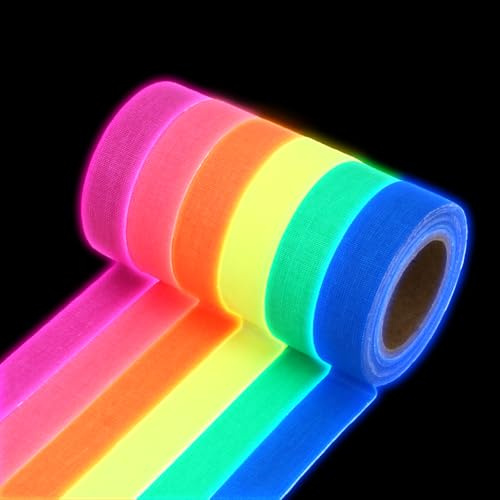 6 Rollen Neon Klebeband Fluoreszierendes Klebeband 5m x 1.5cm - Leuchtet unter Schwarzlicht/UV Licht - Selbstklebend für Party Dekoration, Markieren, Basteln und Schwarzlicht Party