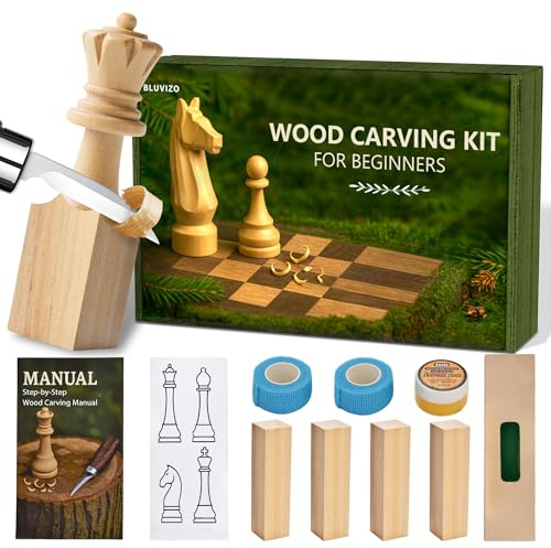 Wood Carving Kit Woodworking Chisel: Bluvizo Professional Whittling Craft Set, 13 Pcs Hand Tool Kit, Gift for Beginners Adults Kids DIY Fun