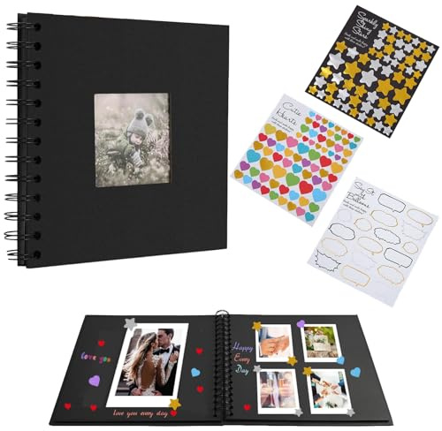 FAINCA Fotoalbum zum Selbstgestalten 17x17cm Photo Album 3 Stück Aufkleber | 20 Schwarze Seiten Scrapbook Fotoalben DIY zum Einkleben Scrapbook Set für Baby und Valentinstag Geburtstagsgeschenk Fotobuch