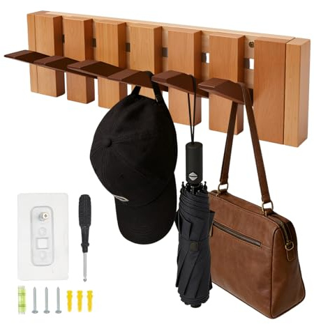 Garderobenhaken Wand–Wandhaken Holz Klaviertasten-Garderobe Moderne Garderobenleiste aus mit Kleiderhaken Klappbar–Platzsparende Wandgarderobe für Jacken,Flur, Eingangsbereich, Bad & Schlafzimmer