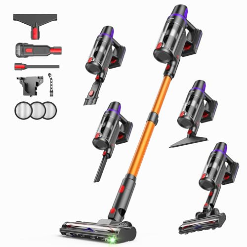 TechRise 8-in-1 Cordless Vacuum Cleaner, 500W/45Kpa/60Mins (ECO Mode),HEPA | Stick Vacuum for Home, Anti-Tangle with LED Display Upright Handheld Vacuums Rechargeable Battery, for Pet Hair/Carpet/Floor