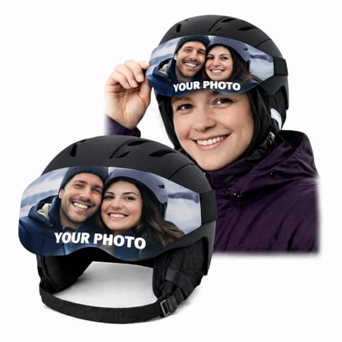 Ferocity Personalised Ski Helmet Visor Cover WITH YOUR PHOTO - Universal Fit Ski Google Protector for Adult Helmets for Ski lovers - Neopren Elastic Scratch Protection for Integrated Visor [165]