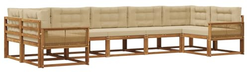 vidaXL Outdoor-Sofagarnitur mit Kissen 7 pcs Natur und Beige, Modernes Ecksofa-Set, stylische Gartenlounge, Möbel für Terrasse, wetterfest am Pool