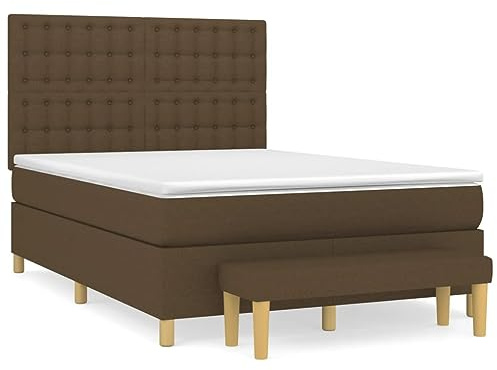 Qnhdfrt Boxspringbett 140x200 cm, mit Taschenfederkernmatratze, Topper & Bank, Stoffbezug Dunkelbraun, höhenverstellbares Kopfteil, Schlafzimmer Bettanlage
